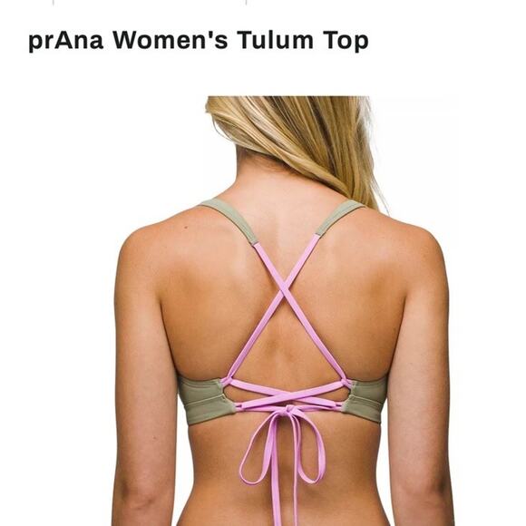 Prana Womens Swim XS Bikini Top Tulum Black Color Block UPF 50+ Lined New - Picture 7 of 7